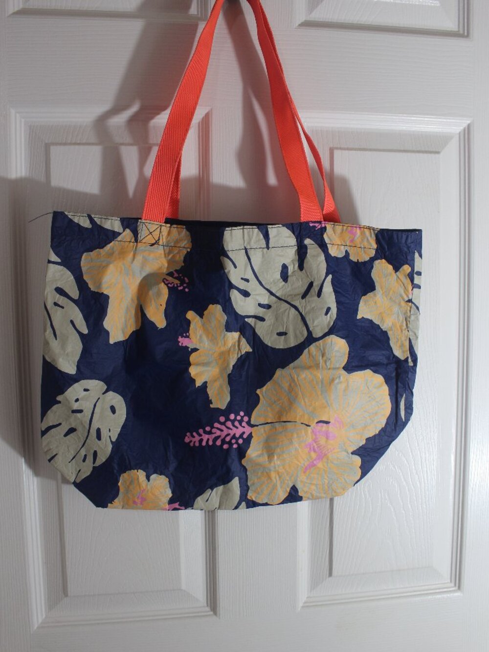 ALOHA Collection Tropical Floral Tote Bag Navy Coral Straps